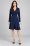 Women's Long Sleeve Double Breasted Collar Asymmetrical Flounce Detailed Short Imported Crepe Dress - 6