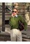 Women's Khaki Hair Braided Patterned Oversize Knitwear Sweater - 7