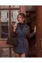 Women's Special Design Belted Trench Coat with Denim Detail - 2