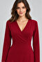 Women's Long Sleeve Double Breasted Collar Asymmetrical Flounce Detailed Short Imported Crepe Dress - 7