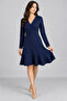 Women's Long Sleeve Double Breasted Collar Asymmetrical Flounce Detailed Short Imported Crepe Dress