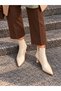 Women's Patent Leather Beige Pointed Toe Thin Heeled Winter Boots (9cm) - 3