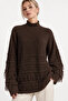 Women's Brown Tasseled Openwork Detailed Half Turtleneck Soft Bohemian Knitwear Sweater - 3
