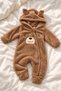 Baby Plush Welsoft Jumpsuit with Teddy Bear Detail, Hooded and Zippered Jumpsuit - 2