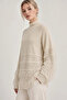 Women's Ecru Tasseled Openwork Detailed Half Turtleneck Soft Bohemian Knitwear Sweater - 3