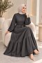 Women's Textured Belted Pleated Hijab Dress – Long Sleeve Dress - 2