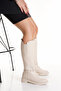 Women's Ten Trok Detailed Boots - Below the Knee Boots with Belt Detail and Flexible Elastic on the Leg - 3
