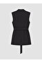 Black Belted Linen Blend Women's Classic Vest - 8