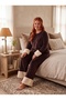 New Season Women's Velvet Crew Neck Plush Detailed Design Long Sleeve Plus Size (Oversized) Pajama Set - 2