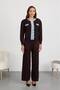 Women's Brown Denim Detailed Knitwear Double Set - Buttoned Cardigan and Wide-Legged Trousers - 2