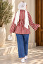Women's Striped Belted Zippered Hijab Tunic Jacket Sb0067 - 4