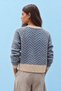Women's Blue Ecru Zigzag Patterned Crew Neck Knitwear Sweater - 5