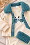Baby Boy 3 Piece Set Plush Collared Jacket Car Patterned 3 Piece Set - 4