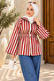 Women's Striped Belted Zippered Hijab Tunic Jacket Sb0067 - 3