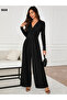Women's Long Sleeve Double-Breasted Front Pleated Collared Long Janjan Jumpsuit