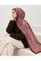 Burgundy Ethnic Patterned Cotton Hijab Shawl – Soft Textured Patterned Women's Shawl - 2