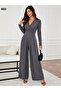 Women's Long Sleeve Double-Breasted Front Pleated Collared Long Janjan Jumpsuit - 3