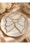 Gold Sim Embroidered Bow Patterned Linen Cocktail Napkin 15X16 cm Stylish Coffee Presentation Napkin 1 Piece - 3