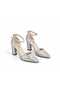 Dinna Women's Silver Patterned Pointed Toe Thick Heeled Shoes Women's Evening Dress 8.5cm - 5