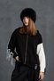 Black Ecru Hooded Zippered Oversize Sweater 18070