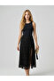 Black Lace Patterned Long Skirt with Front Slit - 2