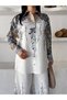 Floral Patterned Linen Hijab Double Set (Shirt & Pants) - 25040 - 5