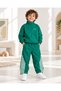 Boy's Green Zippered High Collar Tracksuit Set Sporty and Comfortable