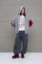 Gray Melange Red Hooded Zippered Oversize Sweater 18070 - 4