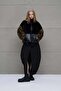 Black Tan Leather and Fur Look Jacket 18143