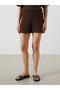 Two Mt Shop Quality Lcw Vision Brown Textured Women's Shorts with Elastic Waist - 2