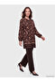Brown Crew Neck Floral Pleated Women's Tunic - 2