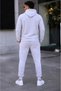 Men's Two Thread Hooded Kangaroo Pocket Sweatshirt Jogger Pants Bottom Top Tracksuit Set -White - 2