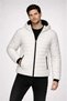 Men's Inflatable Hooded Zippered Coat Water Repellent Quilted Lined Fabric Pocketed Winter Comfortable Fit - Cream