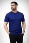 Men's Summer Knitwear Woven T-Shirt Short Sleeve Crew Neck Knitted Pattern T-Shirt - Navy Blue - 4