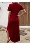 Women's Short Sleeve Lace V Neck Long Viscose Dress - 3