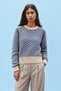 Women's Blue Ecru Zigzag Patterned Crew Neck Knitwear Sweater