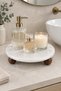 Natural Marble Presentation Plate 25 cm Round Serving Plate with Wooden Stand Cake Stand Decorative - 4
