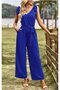 Women's v-neck aerobin jumpsuit with shoulder straps and belted waist