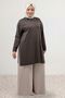 68104 Large Size Side Slits Beyoğlu Stone Modal Tunic - Brown
