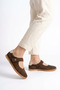 Orpelas Velcro Stitched Genuine Leather Women's Sports Ballerinas Brown Suede - 5