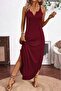 Women's Strappy V-Neck Long Viscose Dress with Side Slits - 2