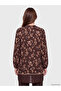 Brown Crew Neck Floral Pleated Women's Tunic - 4