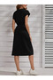 Women's Short Sleeve Crew Neck Midi Viscose Dress with Elastic Waist - 5