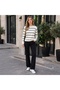 Women's White Black Striped Round Neck Knitwear Sweater