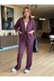 Women's Plum Modal Fabric Arma Detail Cardigan Pants Double Set - 7
