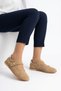 Orpelas Velcro Stitched Genuine Leather Women's Sports Ballerinas Beige Suede