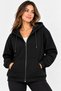 Women's 3 Thread Zippered Hooded Kangaroo Pocket Oversize Sweatshirt Black Compact Fabric