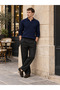 Men's Premium Hair Knit Polo Collar Thick Knitwear Sweater Navy Blue 2Dngr - 2