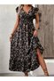 Women Short Sleeve Double Breasted Lapel Elastic Waist Floral Print Dress - 3