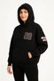 Three thread hooded front and back printed sweatshirt hoodie - black - 3